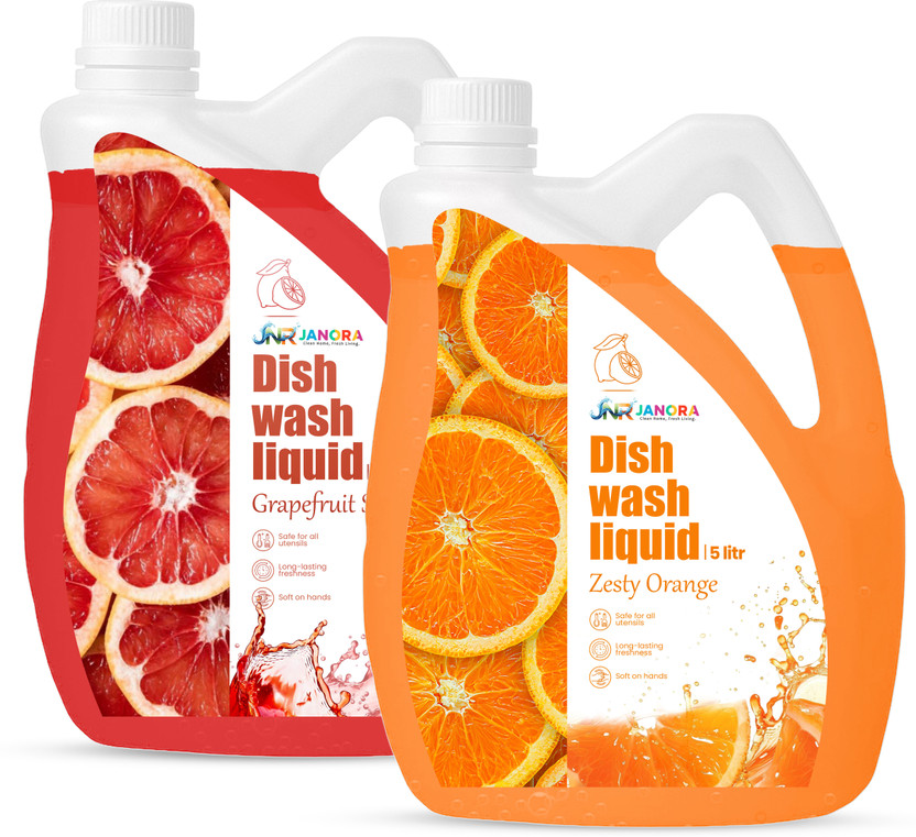 JNR JANORA Commercial Grade Bulk Dishwash Liquid Gel High Foam Power For Hotels 10L Dish Cleaning Gel(Grapefruit,Orange, 2 x 5 L)