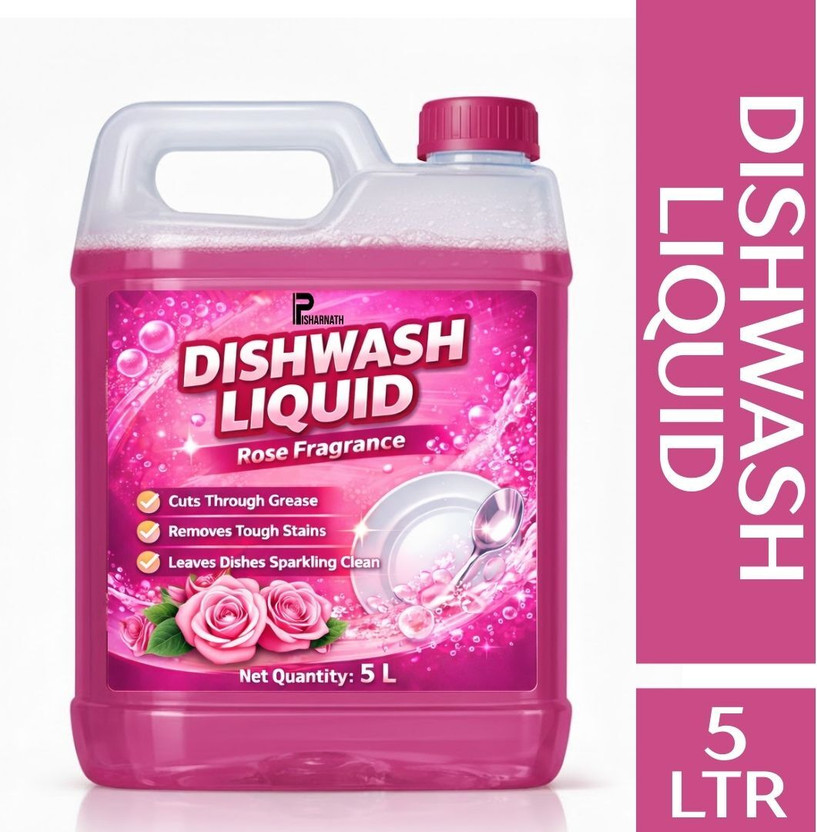 Pishanath Dishwash Liquid 5Liter – Concentrated Formula, Removes Tough Grease. Dish Cleaning Gel(Rose, 5 L)