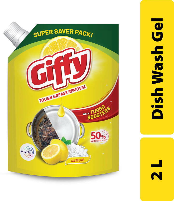 Giffy Concentrated Liquid Dish Wash Gel with Active Salt & Lemon Dish Cleaning Gel(Lemon, 2000 ml)