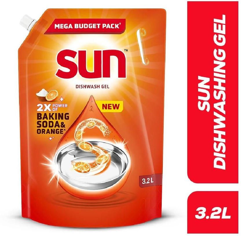 sun Dishwash Liquid Gel Dish Cleaning Gel(Orange, 3.2 L)