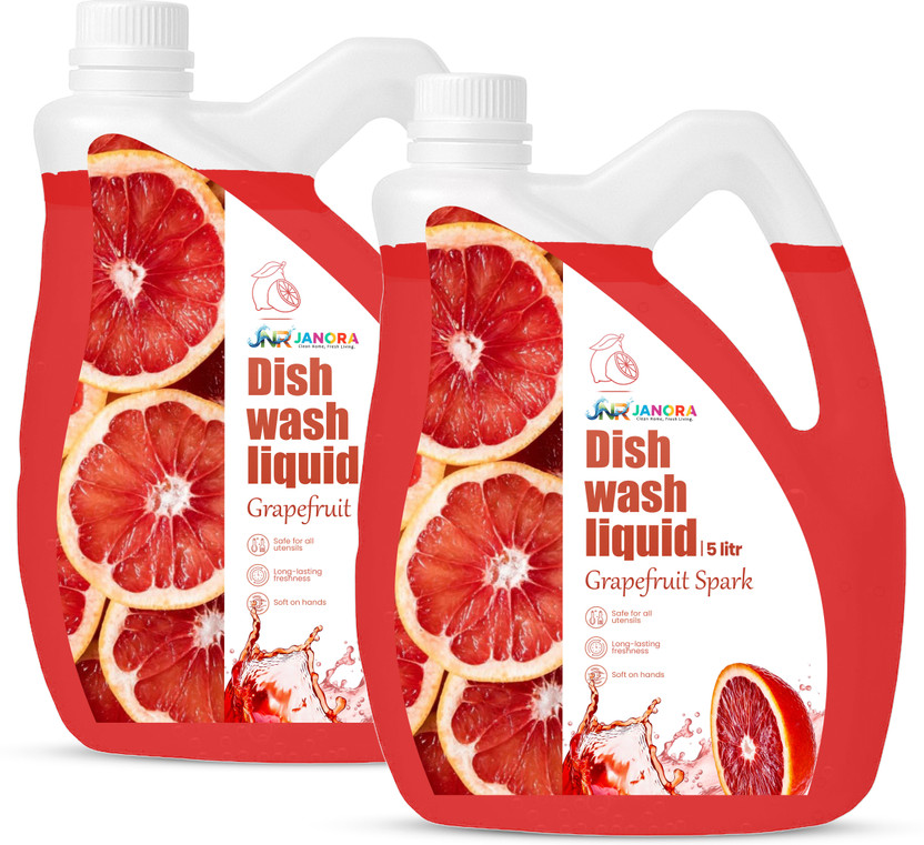 JNR JANORA Commercial Grade Bulk Dishwash Liquid High Foam Power For Hotels & Catering Dish Cleaning Gel(Grapefruit, 2 x 5 L)