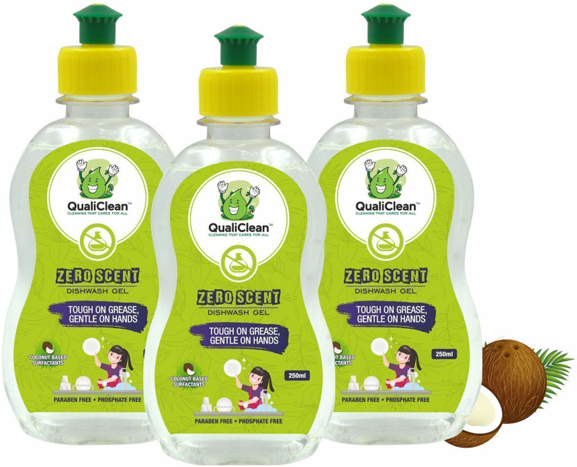QualiClean QualiClean Dishwash Gel Combo | Powerful Grease Removal | Paraben & Phosphate-Free Dish Cleaning Gel(Fragrance Free, 3 x 250 ml) - Flipkart Deal