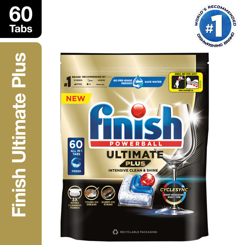 Finish Powerball Ultimate Plus Dishwasher Tablets |Best ever Clean & Shine Dishwashing Detergent(60 Tablet)