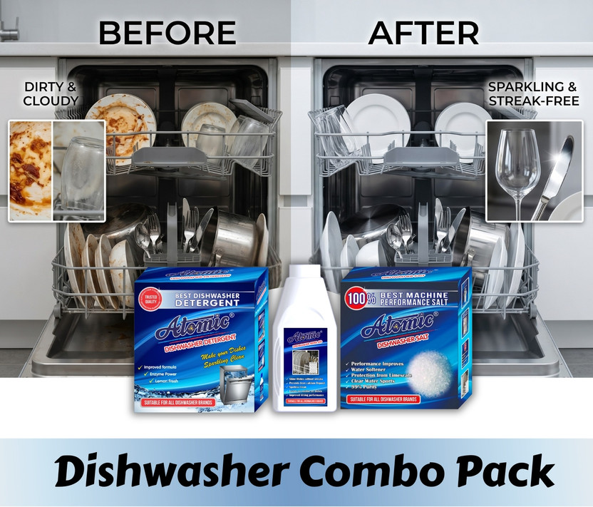 ATOMIC Dishwasher Combo Pack (Detergent, Salt and Rinse Aid) Dishwashing Detergent(2.4 kg)