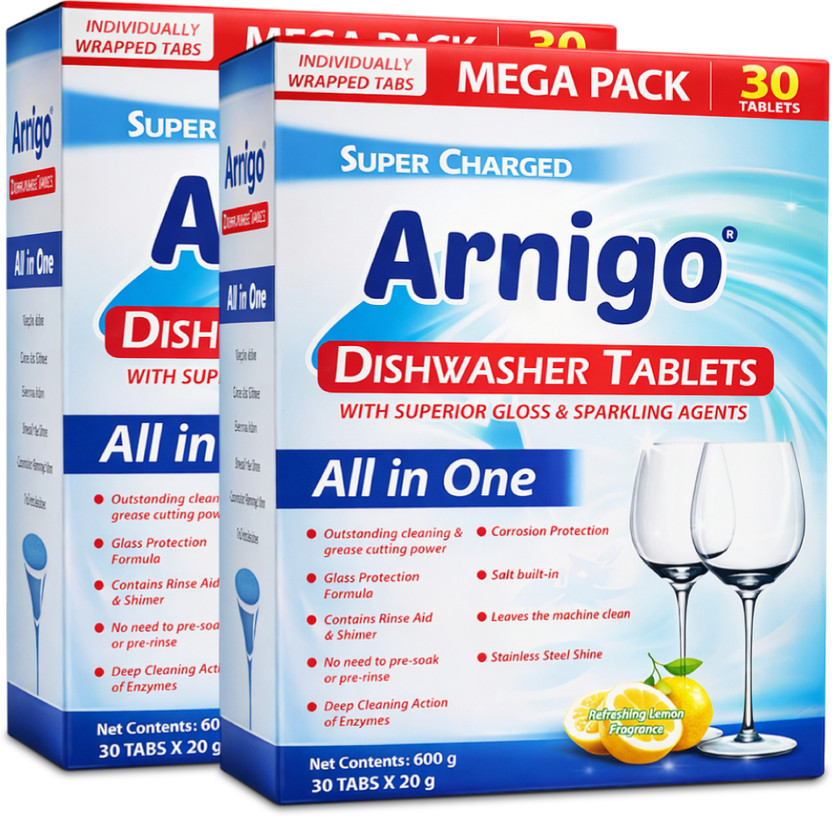 Arnigo Super Charged All In One Dishwasher Tablets for Outstanding Cleaning, Dishwashing Detergent(60 Tablet)