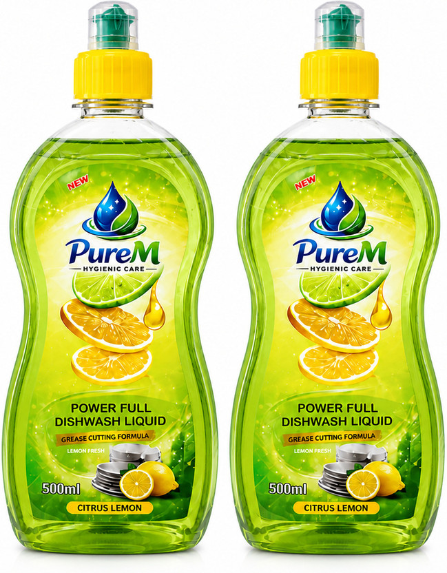 PureM PureM Hygienic Dishwash Liquid Pack of 2 Combo | Lemon Fresh Grease Dishwashing Detergent(1000 ml) - Flipkart Deal