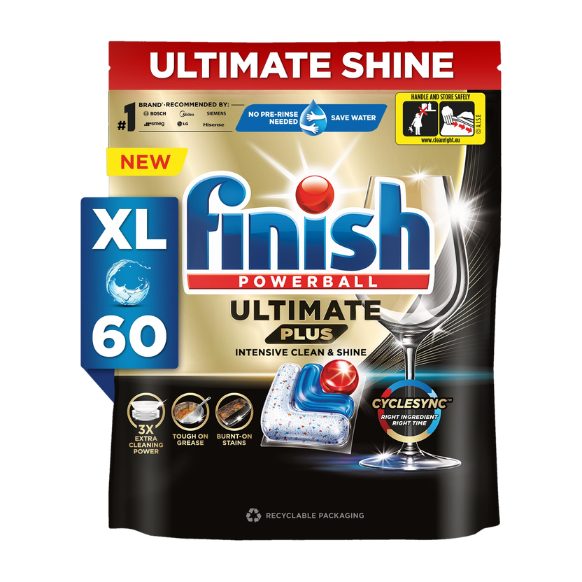 Finish Powerball Ultimate Plus Dishwasher Tablets |Best ever Clean & Shine Dishwashing Detergent(60 Tablet)