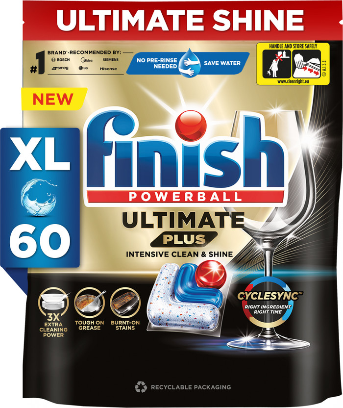 Finish Powerball Ultimate Plus Dishwasher Tablets |Best ever Clean & Shine Dishwashing Detergent(60 Tablet)