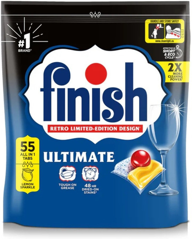 Finish Ultimate All in One Lemon Dishwasher Tablets 55 Pack Dishwashing Detergent(55 Tablet)