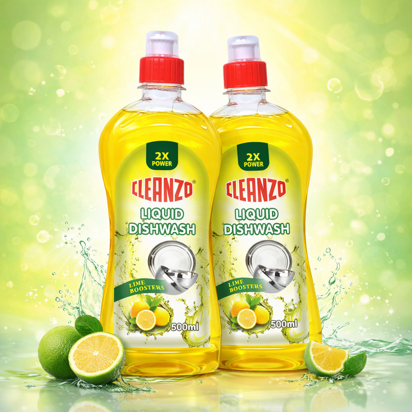 cleanzo Dishwash Liquid | Gel Lime Boosters | Tough Grease removal | 2X Power Pack Of 2 Dishwashing Detergent(1000 ml)
