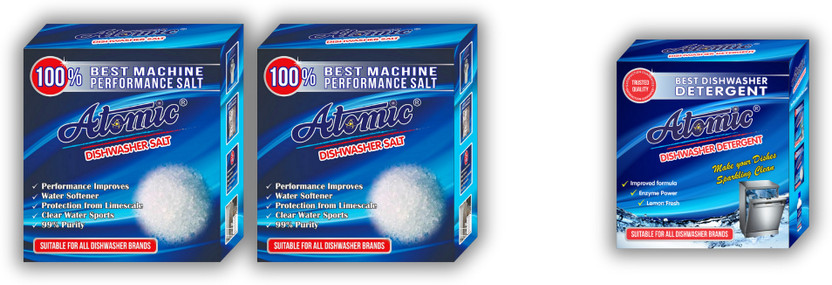 ATOMIC Salt for Dishwasher 1.8 Kg Combo Pack of 900gm x 2 & Dishwasher Detergent- 900gm Dishwashing Detergent(2.8 kg)