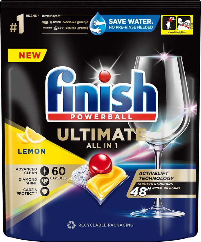Finish Powerball Ultimate All in 1 60 Tablet lemon Dishwashing Detergent(60 Tablet)