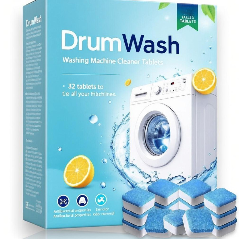 DrumFresh 32 Pcs Superior Washing Machine Cleaning Tablets | Antibacterial & Odor-Free Dishwashing Detergent(32 Tablet)
