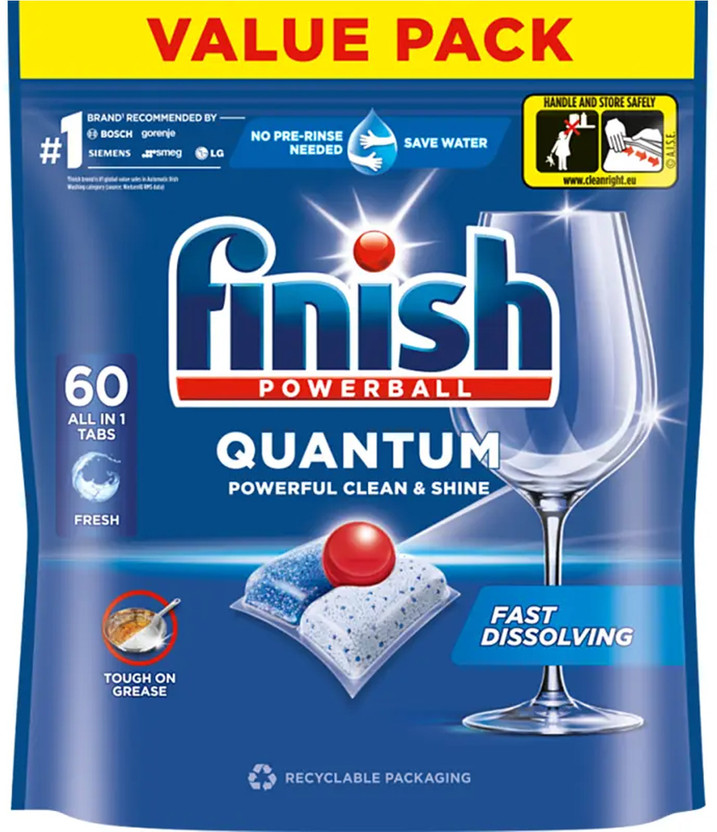 Finish Dishwasher Tablets Quantum 60 Reg Dishwashing Detergent(60 Tablet)