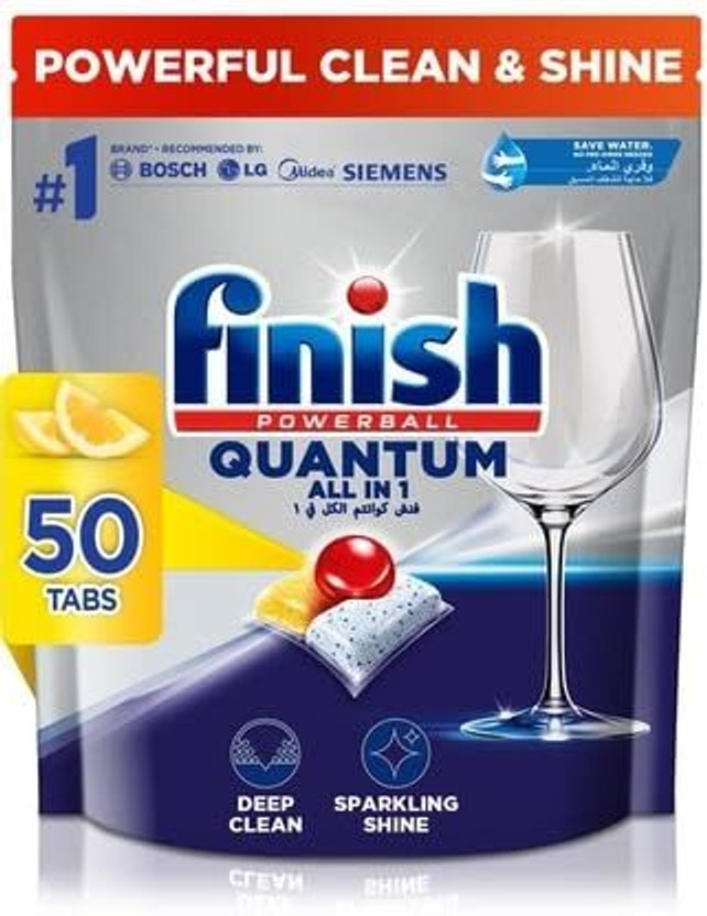 Finish Powerball Quantum Dishwasher Lemon 50s Tablets Dishwashing Detergent(50 Tablet)
