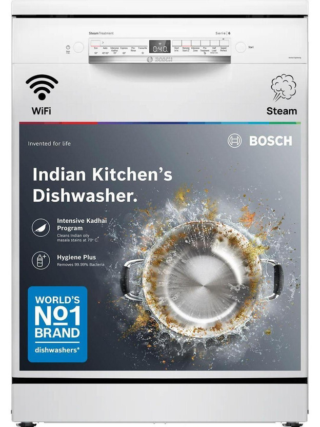 BOSCH SMS6IKW01I Home Connect Free Standing 14 Place Settings Dishwasher