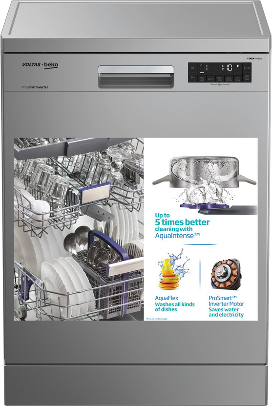 Voltas Beko by  A TATA Product DF14S2 Free Standing 14 Place Settings Intensive Kadhai Cleaning| No Pre-rinse Required Dishwasher