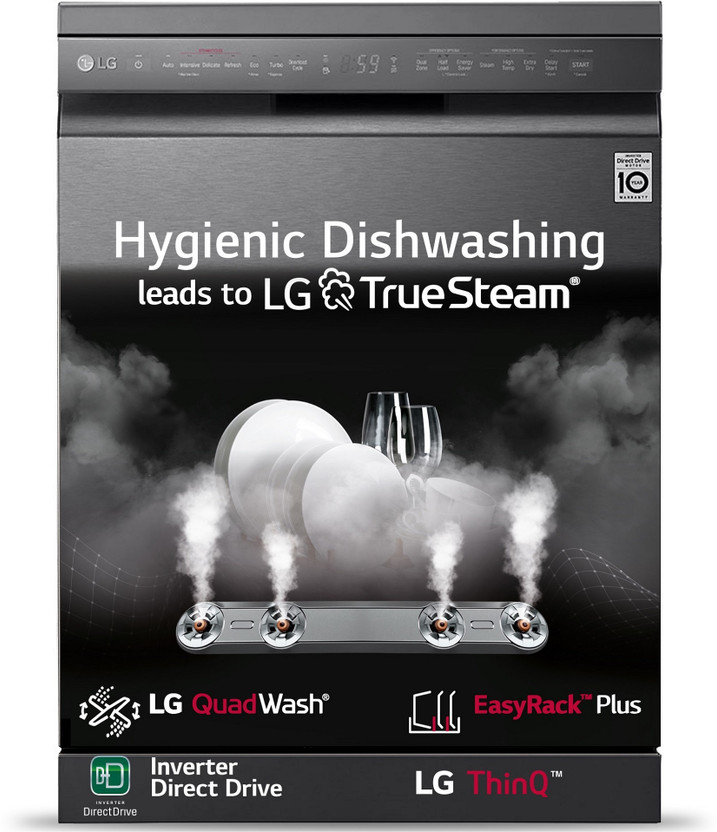 LG DFB424FM Free Standing 14 Place Settings with Wi-Fi , TrueSteam, QuadWash, Inverter Direct Drive, East Rack Plus Dishwasher