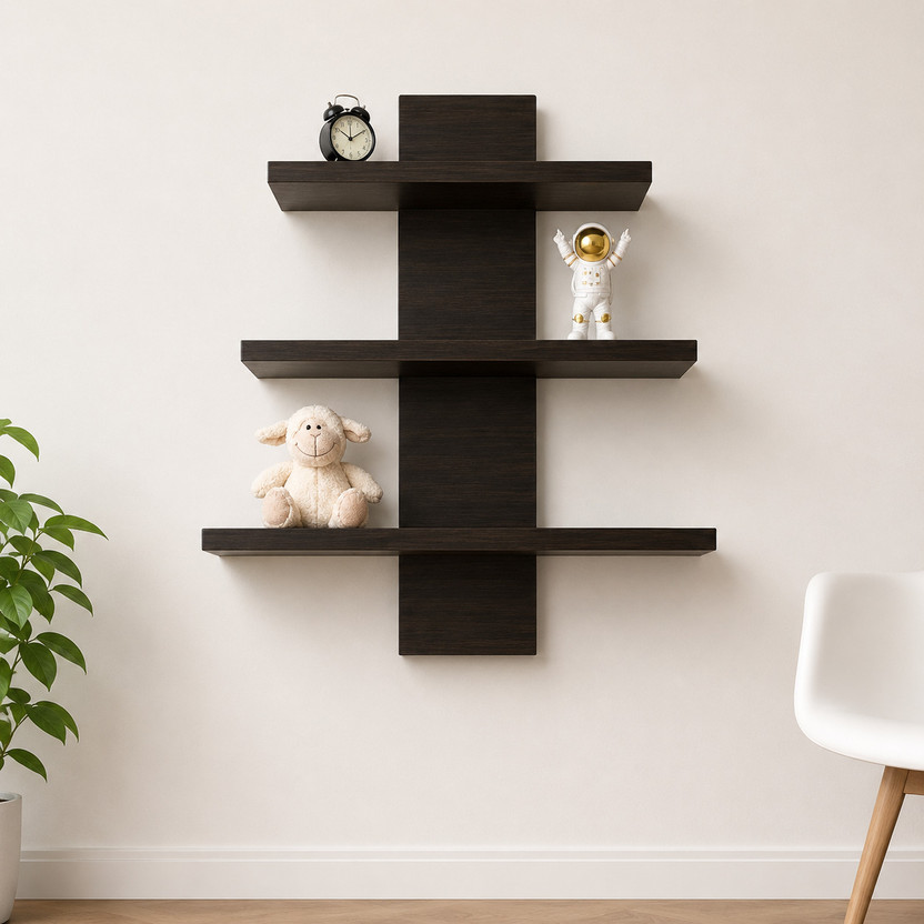 YESMOM Showcase Display Triple Wooden Wall Shelf Engineered Wood Display Unit(Finish Color - Jungle, DIY(Do-It-Yourself))