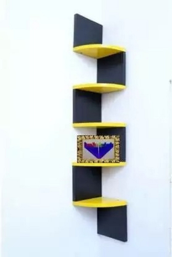 INDIAN DECOR SZY Zig zag rack shelf for your room's corner Engineered Wood Display Unit(Finish Color - BLACK/YELLOW, Knock Down)