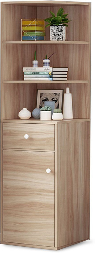 KAWACHI Wooden Corner Cabinet Bookshelf Display Rack with Drawer Storage Engineered Wood Display Unit(Finish Color - Beige, DIY(Do-It-Yourself))