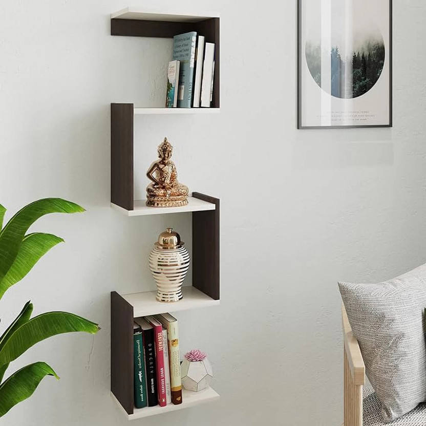 Das Beyan Zig Zag Home Decor Floating Display Rack for Storage Engineered Wood Display Unit(Finish Color - Flowery Wenge & White, DIY(Do-It-Yourself))