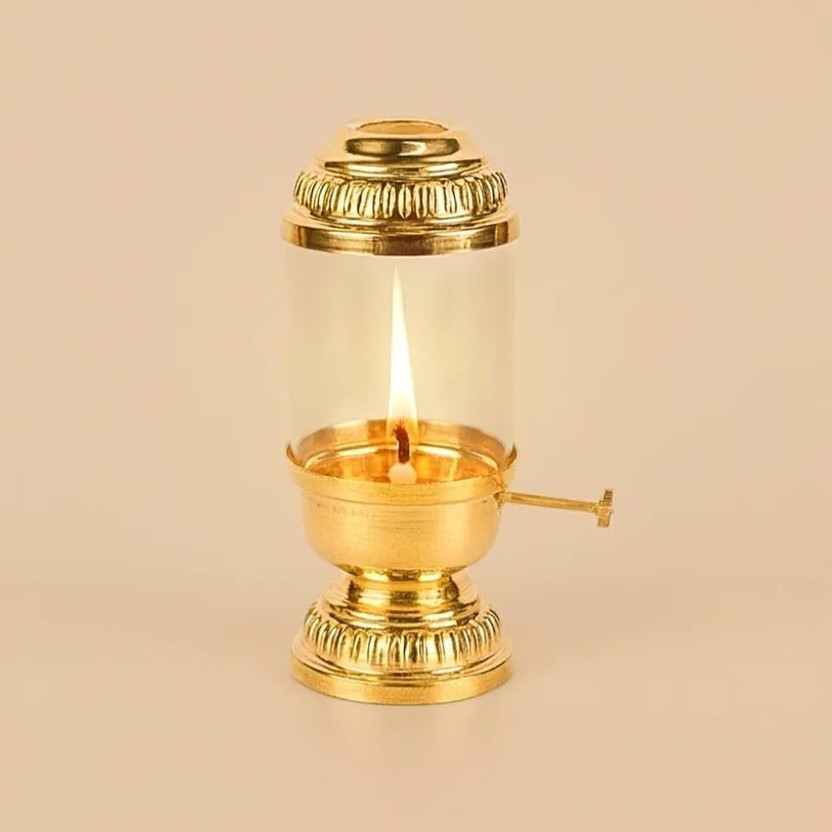 kunmetal pooja,navratri,diwali metal brass finish akhand jyoti diya with adjustable bati Iron Table Diya(Height: 18 cm)