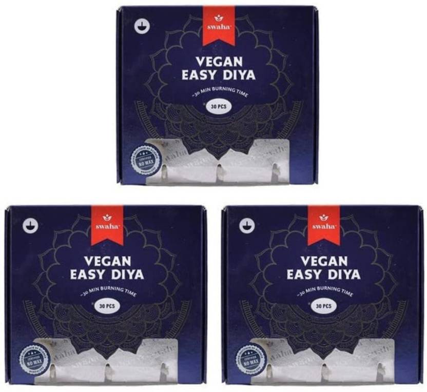 SWAHA Vanaspati Ghee Diya Wicks (90 Pieces) 30min Burning Time Wax