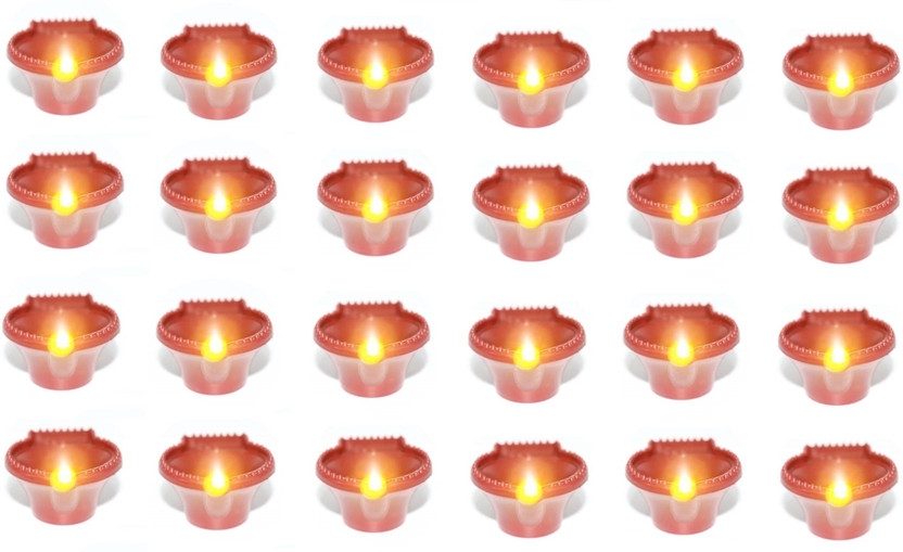 Da Novira Water Sensor Reusable Led Diyas for Home Decor,Festivals Decoration Diwali Light Plastic (Pack of 24) Table Diya(Height: 1.5 inch)