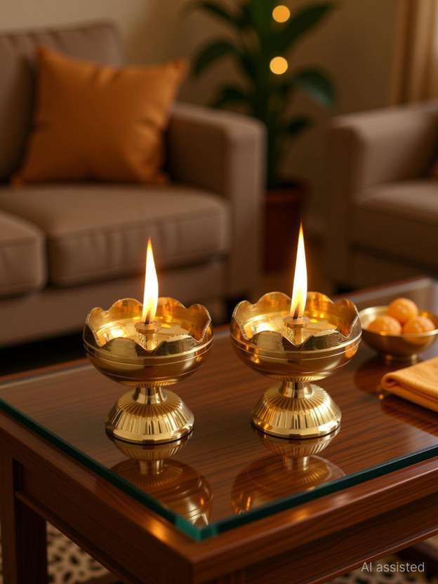 Dsh Brass (Pack of 2) Table Diya(Height: 1.5 inch)