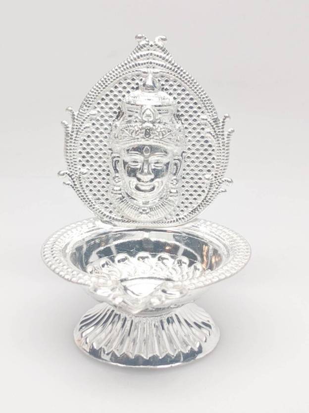 Luckypot German Silver Amman Face Diya/Vilakku for Pooja/Size:4