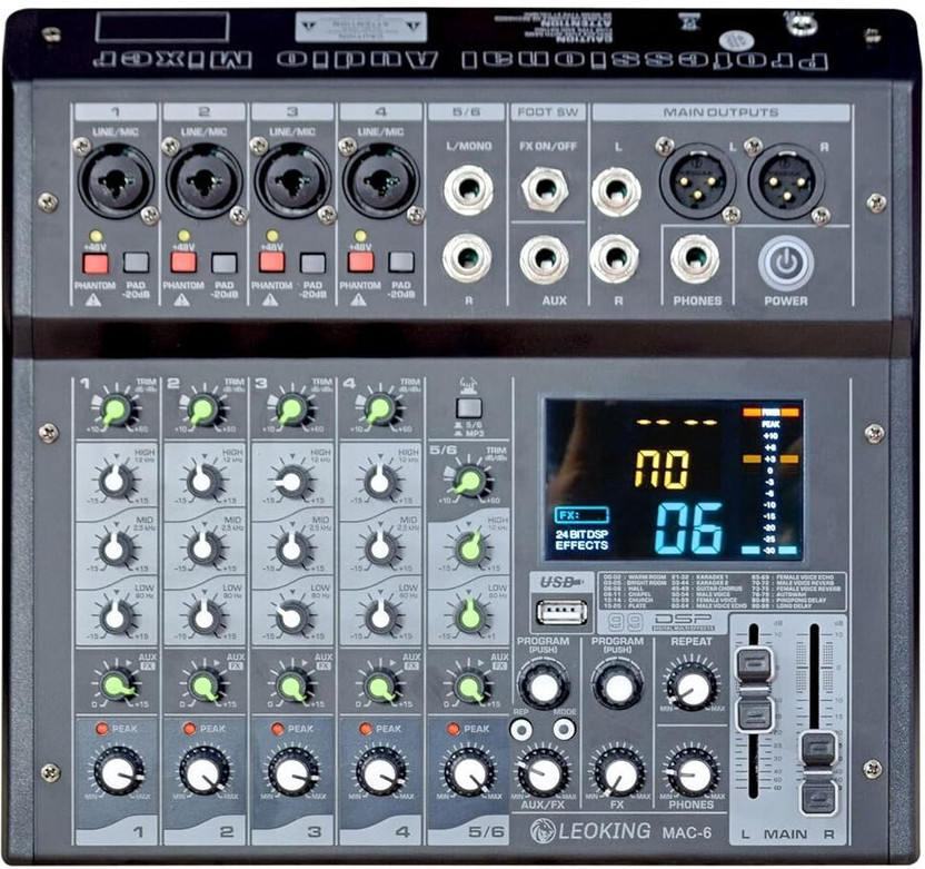 Adiohub 6 Channel Audio Interface Sound Board Mixing Console 24-Bit DSP DJ Mixer Wired DJ Controller