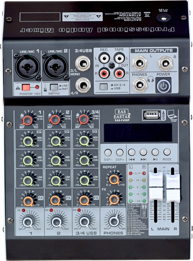 KH Audio Mixer 4 Channel for Stage Live Studio Stereo Recording DJ Stage Powered Wired DJ Controller