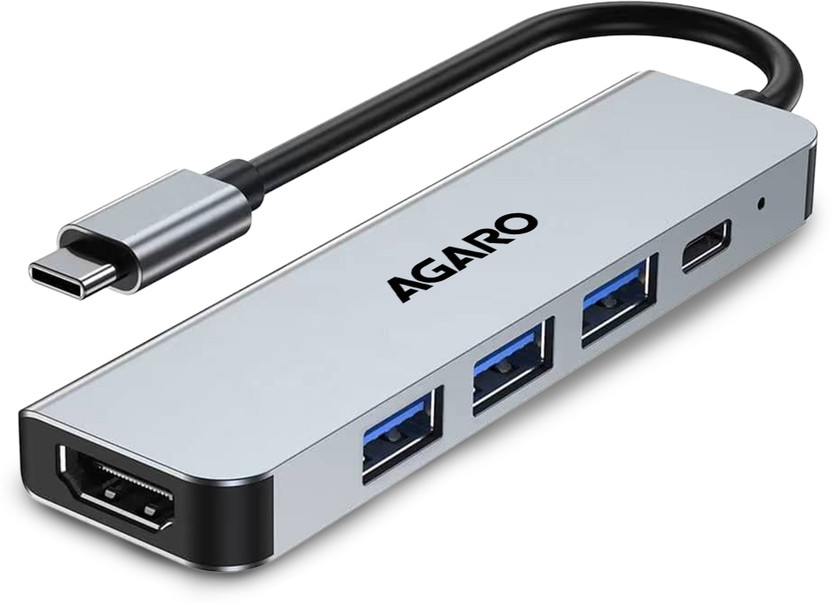AGARO 5-in-1 Type-C Multi-Port Hub, 4K@60Hz USB-C to HDMI Adapter, 85W PD Charging, 5-in-1 Type-C Multi-Port Hub(Silver)