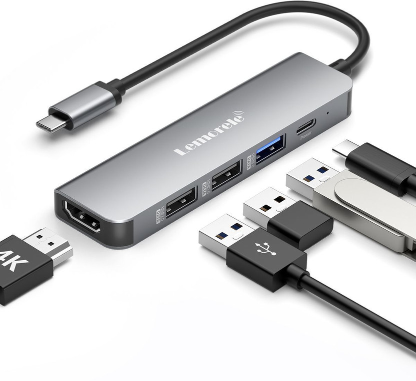 Lemorele 5-in-1 USB C Multiport Adapter with HDMI 4K USB 3.0 2 x USB TC101 Docking Stations(Grey)