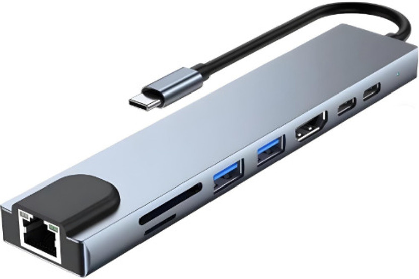 jaivix 8-in-1 Type-C Hub with 4K HDMI, 100W PD Fast Charging, RJ45 Ethernet, SD/TF 8 IN 1 usb c hub for laptop , desktop , macbook c type(Grey)