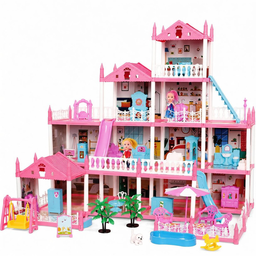 toyquzi toyquzi Dream Villa Dollhouse for Girls, DIY 3 Story Dream House with Dolls,(Pink) - Flipkart Deal