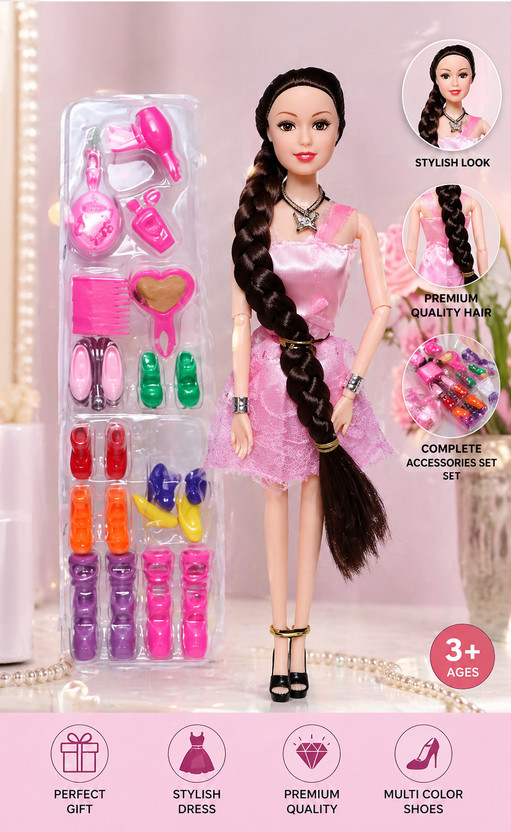RM Traders Stylish Fashion Doll with Long Braided Hair & Accessories Set for Girls(Multicolor)