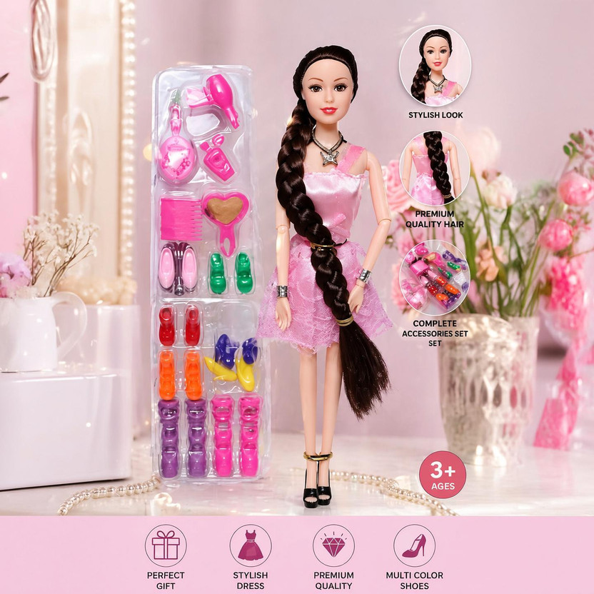 RM Traders Stylish Fashion Doll with Long Braided Hair & Accessories Set for Girls(Multicolor)