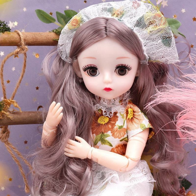 Maadi Cute Princess Doll Movable Joints Dressup Barbie Doll Toy Birthday Gift(Purple)