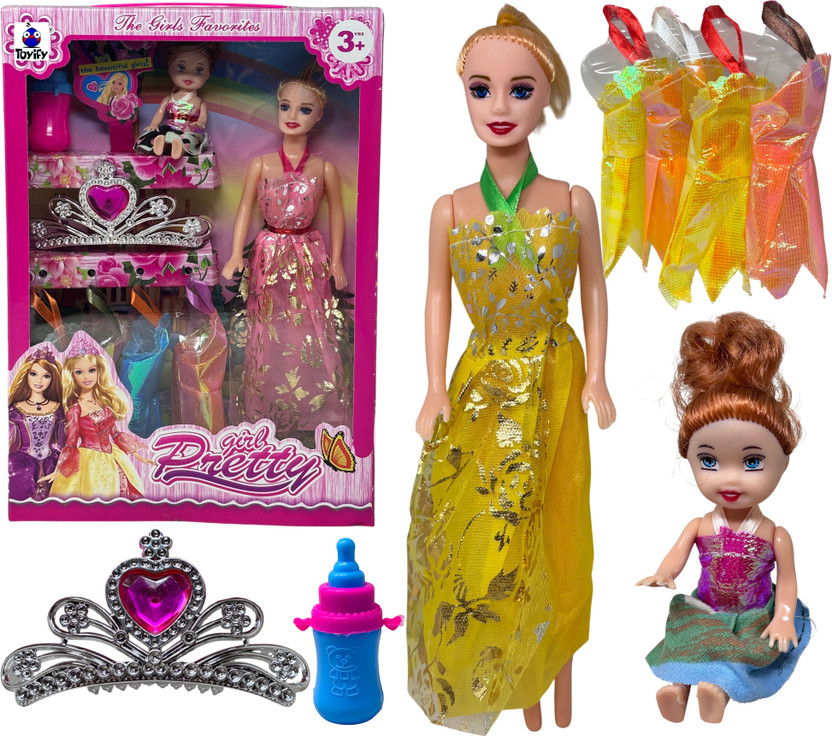 Toyify Set of 2 Doll with Crown 4 Dress Dolls_Assorted Colour Girls Toy(Multicolor)