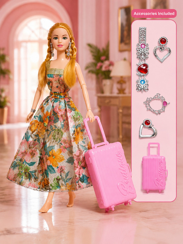 RM Traders Fashion Princess Doll with Travel Suitcase & Beauty Accessories(Multicolor)