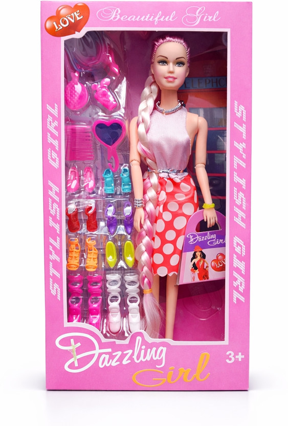 VIJLET Dazzling Girl Fashion Doll with 10+ Accessories and Pink Braided Hair(Multicolor)