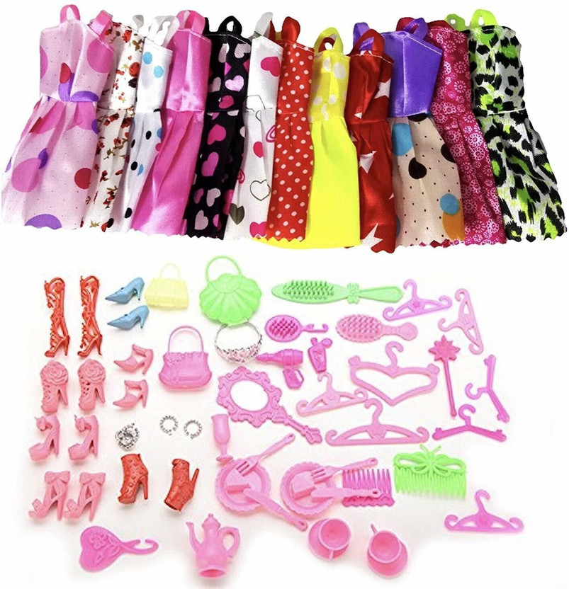 IDREAM 10pcs Doll Dress & 50pcs Doll Accessories (Combo Pack)(Multicolor)