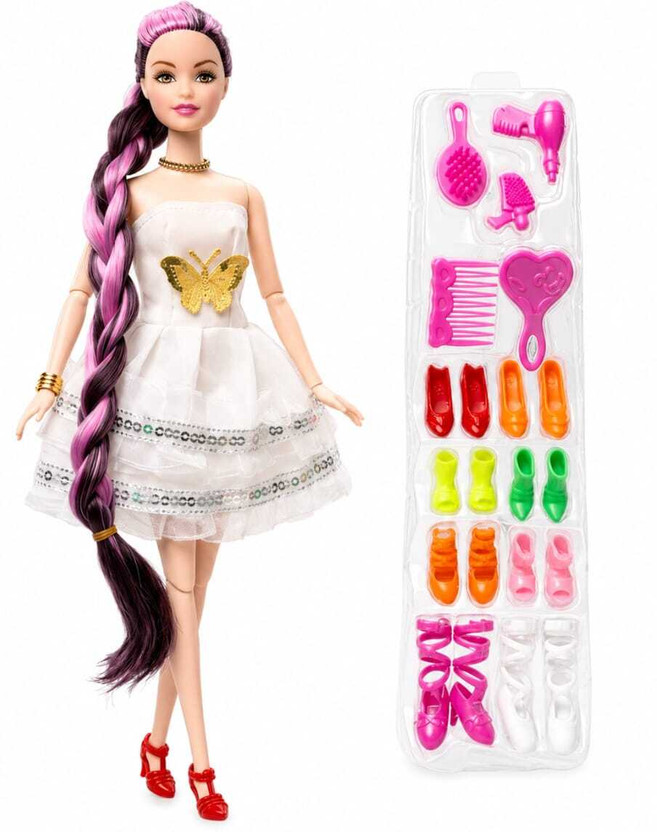 tenco Flexible Fancy Doll with Shoes & Accessories Set for Girls(White)
