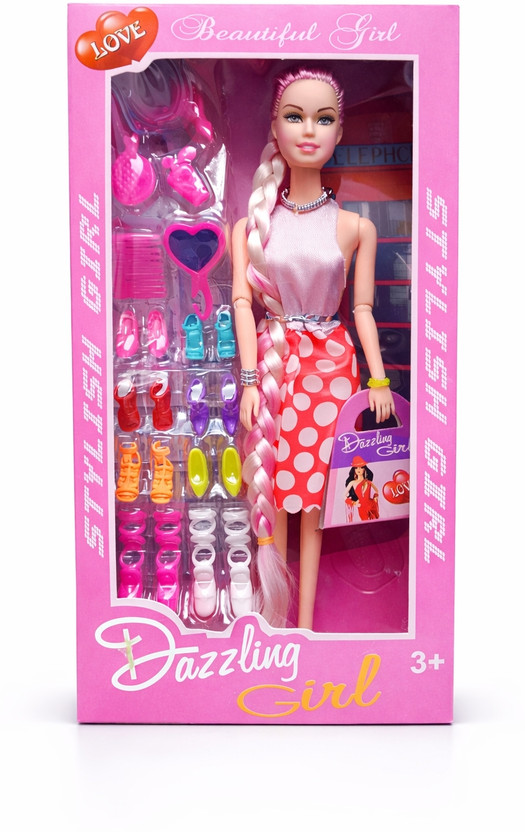 VIJLET Dazzling Girl Fashion Doll with 10+ Accessories and Pink Braided Hairdoll(Multicolor)