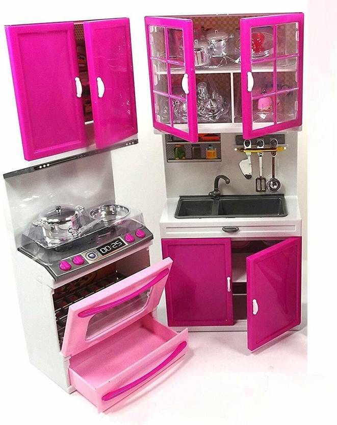 Plutofit Barbie Kitchen Pretend Play Set With Doll Light And Sound