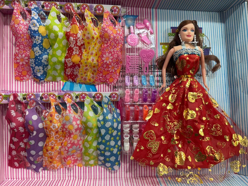 chalsi barbie doll couple set(Maroon, Multicolor, Gold, Red)