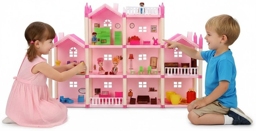 Mamma Mia Kids Multilevel doll house play set with doll(Multicolor)