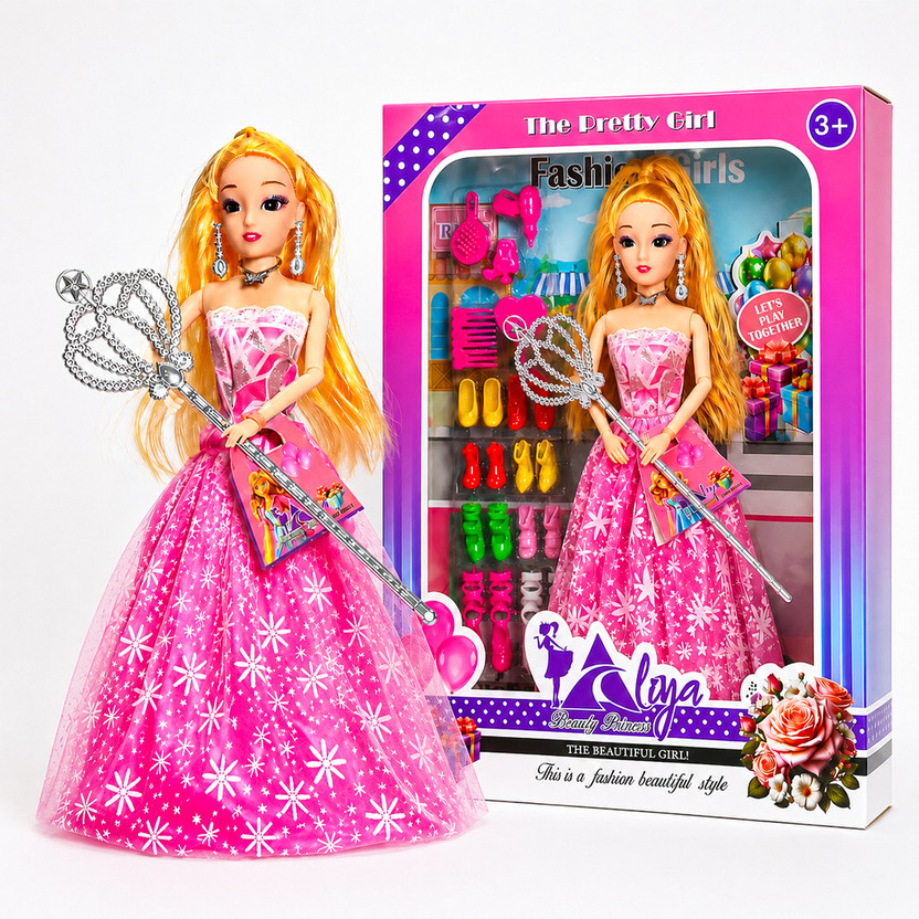 P M Enterprises Princess Fashion Doll for Girls with Gown, Magic Wand & Accessories(Multicolor)